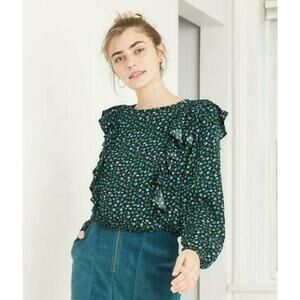 NWT Wild Fable Black Blue Floral Ruffled Long Sleeve Blouse Women's Size 2X